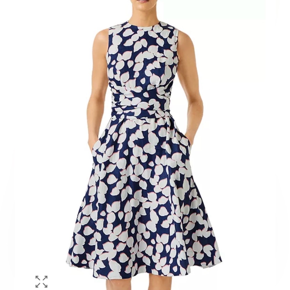 Sleeveless Navy Midi Dress with White Petal Print - Picture 5 of 15